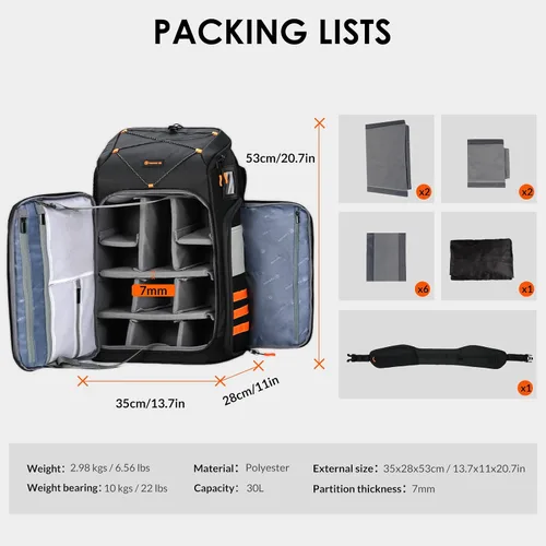 Vista 7 de TARION FPV Drone Camera Mochila Extra Grande 30L FlightPro