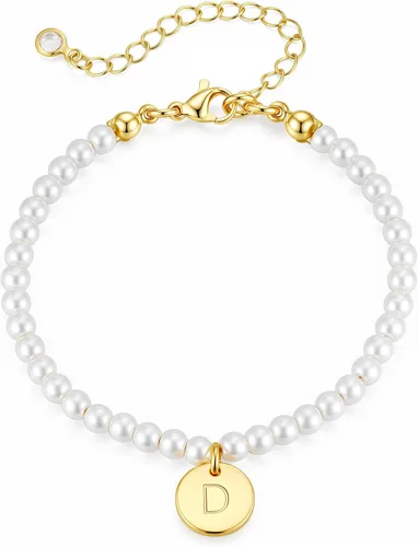Vista 12 de Ursteel Pulsera de Perlas con Inicial para Mujer - Delicada Pulsera de Cuentas de Perlas con Letra Chapada en Oro de 14 Quilates para Mujer