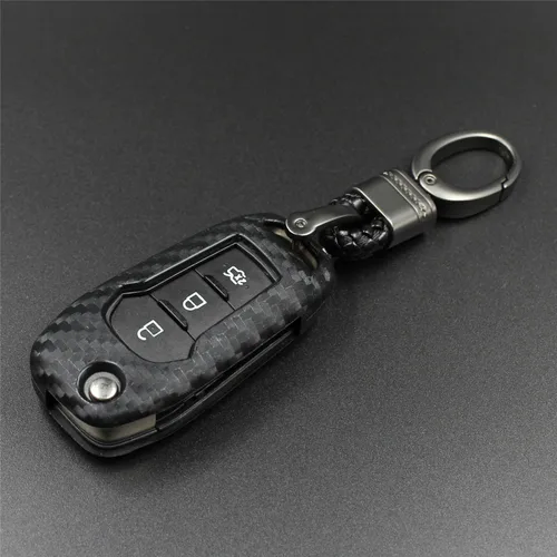 Vista 3 de Funda de llave de mando de coche de silicona suave con textura de fibra de carbono para Ford EcoSport Escort Explorer F-150 F-250 F-350 F-450 F-550
