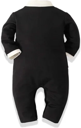 Vista 2 de Abolai Traje de boda de una sola pieza con chaleco a rayas para bebé niño