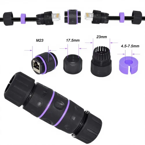 Vista 2 de Y.D.F Acoplador RJ45 impermeable IP68, acoplador Ethernet de cobre puro blindado, acoplador Gigabit IP68 impermeable Ethernet al aire libre conector