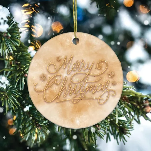 Vista 2 de Adorno de Navidad de cerámica de mármol impreso de dos lados, novedad para familiares, amigos y niños, colgantes de recuerdo de Navidad de mármol