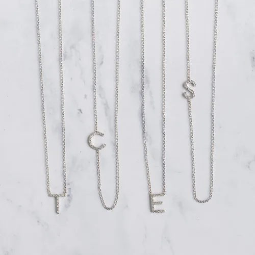 Vista 4 de Diamond Initial Necklace, 14K Gold Pave Diamond Letter Necklace, Personalized Diamond Letter Necklace, Stackable, Handmade, Yellow Gold, Rose Gold
