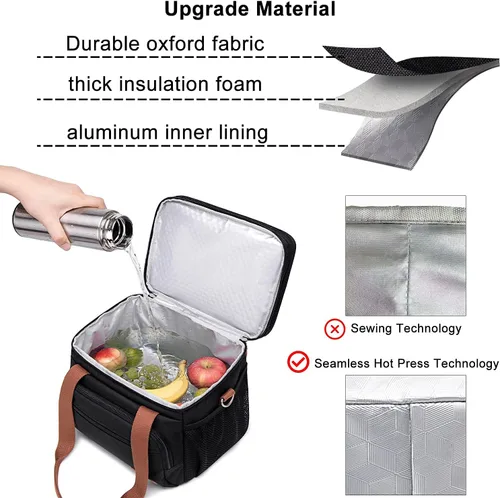Vista 2 de Weitars Lonchera para mujeres y hombres, lonchera grande con doble compartimento para hombres, lonchera para adultos, para enfermeras, oficina, Caqui