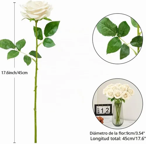 Vista 4 de 10 rosas artificiales abiertas, tallos de rosas artificiales para arreglos de boda, ramo de novia, centro de mesa, flores de seda sintética falsas