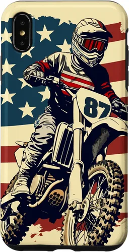 Vista 11 de Funda vintage para iPhone 16 Motocross Rider Dirt Bike con bandera estadounidense