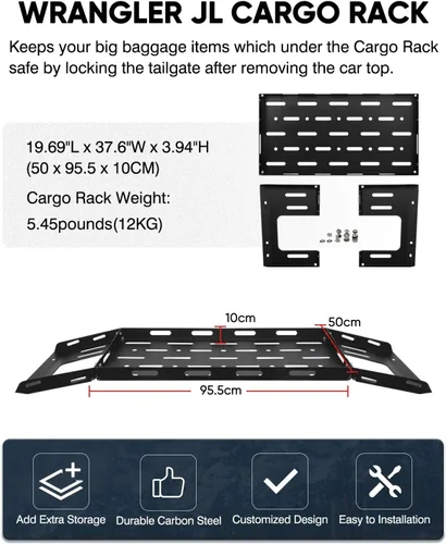 Vista 3 de Estante de carga trasero para Jeep Wrangler JL 2018-2024 2025 Capacidad Trasero para Jeep Wrangler JL Accesorios Estante de maletero de metal sólido
