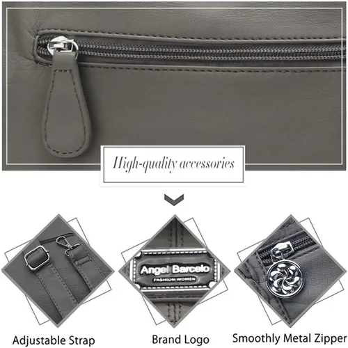 Vista 245 de Angel Barcelo - Bolsa de hombro amplia para mujer, diseño Hobo, cuero lavado