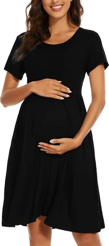 Vista 3 de Vestido de maternidad de manga corta para mujer, ropa de embarazo con bolsillos
