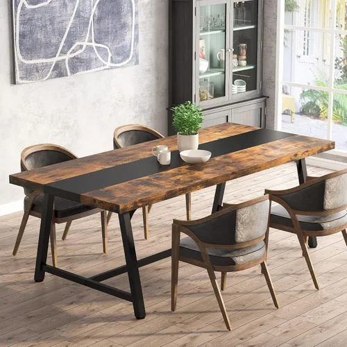 Vista 3 de Tribesigns Mesa de comedor para 8 personas, mesa de cocina rectangular de madera de 70.87 pulgadas con marco de metal resistente, mesa de comedor