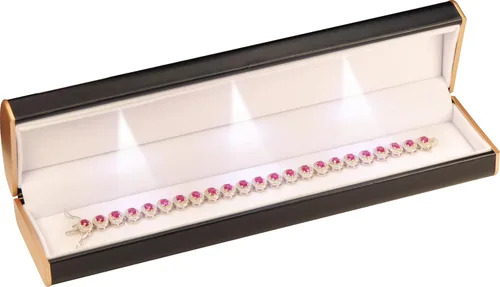 Vista 2 de Caja de pulsera negra con tres luces LED para cumpleaños, día de San Valentín, día de la madre, día del padre, Navidad... pulsera LED de lujo
