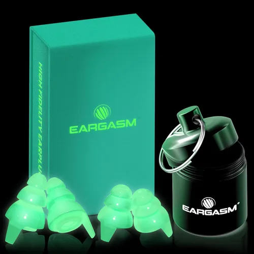 Vista 3 de Eargasm Tapones para los oídos de alta fidelidad que brillan en la oscuridad para conciertos, festivales, músicos, DJs, protección auditiva nocturna