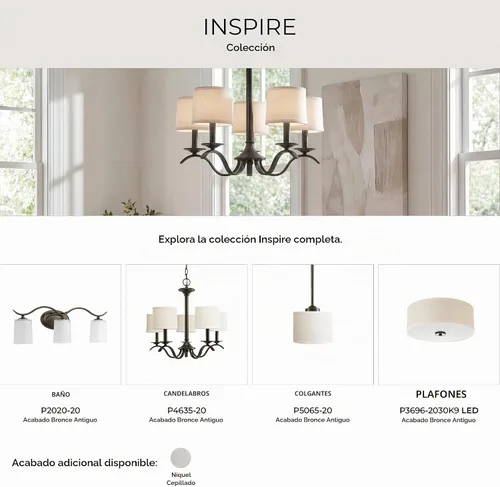 Vista 10 de Progress Lighting Inspire - Luz semiempotrada de tela de 3 luces, bronce Bronce antiguo con pantalla de lino blanco roto