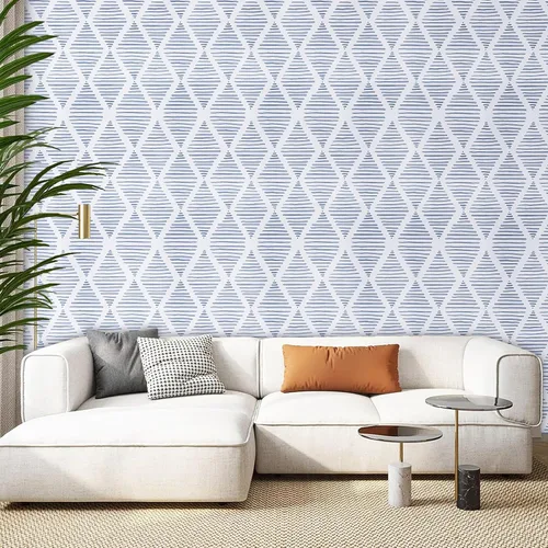 Vista 3 de WENMER Papel tapiz geométrico para despegar y pegar de 17.3 x 118 pulgadas, papel tapiz de rayas azules y blancas, papel de contacto geométrico