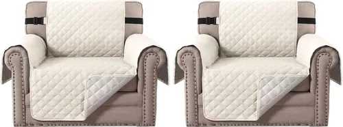 Vista 161 de H.VERSAILTEX Funda de sofá resistente al agua para sofá de 3 cojines, reversible, protector de muebles acolchado con correa elástica, funda de sofá