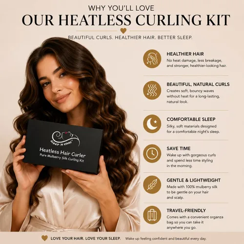 Vista 7 de Sleep 'N Curl - 100% seda de morera pura - Kit de rizador de pelo sin calor con gorro de seda pura (gorro)
