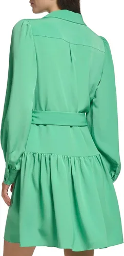 Vista 4 de Karl Lagerfeld Paris Vestido con cremallera frontal con cuello con cinturón para mujer