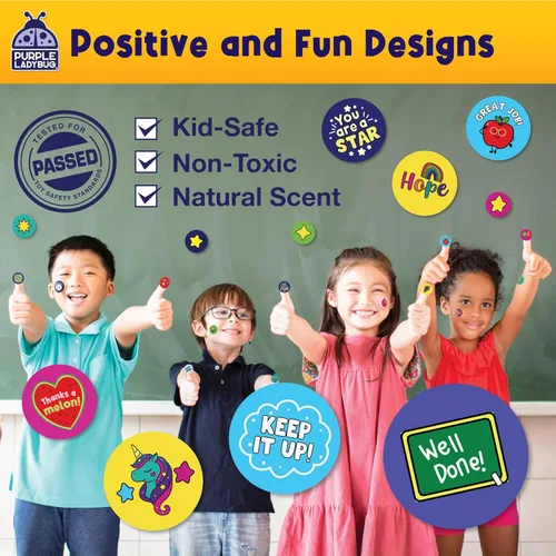 Vista 8 de 45 hoja cero y pegatinas con fragancia para niños(as) y maestros(as) Paquete megavariedado, paquete de Purple Ladybug Novelty, con 15 diferentes