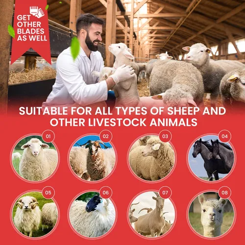 Vista 5 de Cortadora eléctrica profesional de 110 V 500 W con 6 velocidades, 2 cuchillas, afeitado de lana de piel en ovejas, cabras, ganado, mascota de ganado