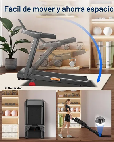 Vista 8 de Cintas de correr inclinadas 15% plegables para el hogar, 12 modos automáticos Cinta de correr con asa, cinta de correr silenciosa de 3.0 HP, tres