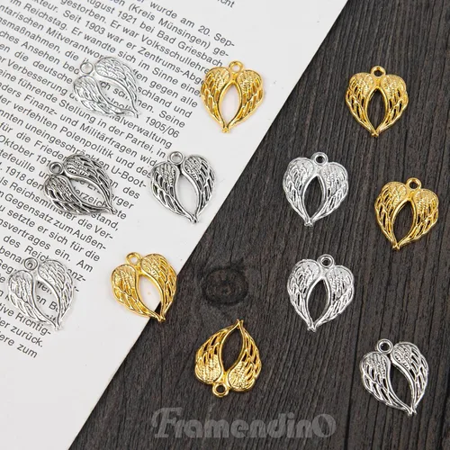 Vista 8 de Framendino, Dijes de alas de ángel con alas de oro, dije de alas de metal para pulseras, collares, aretes, suministros de fabricación de joyas de 3
