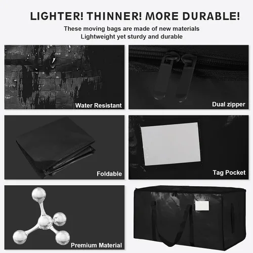 Vista 4 de Paquete de 4 bolsas de mudanza extra grandes y resistentes, bolsas de almacenamiento impermeables con asas y cremalleras, plegables para dormitorio
