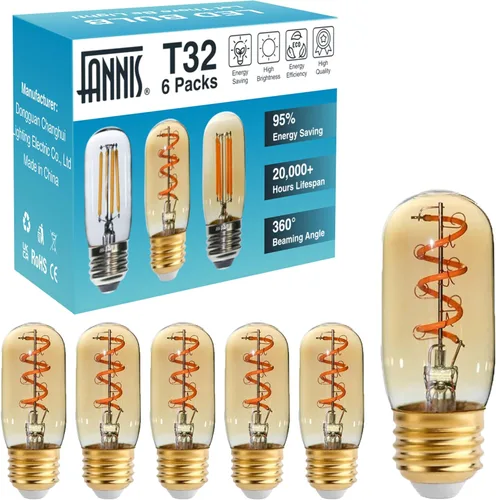 Vista 8 de Paquete de 6 bombillas LED E26 regulables equivalentes a 25-40 vatios, T32 T12 2200 K, bombillas Edison de baja potencia de 4 W para dormitorio