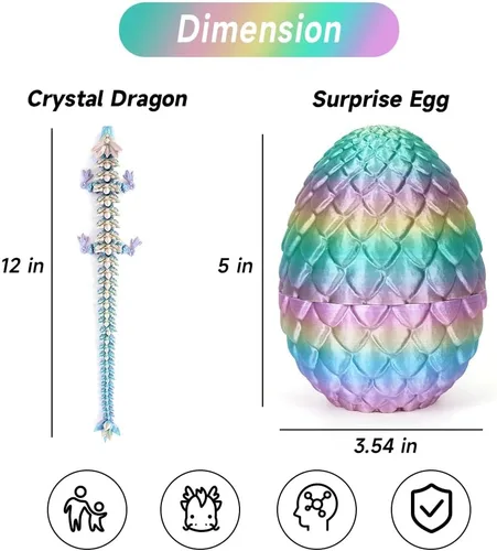 Vista 4 de TBOLINE - Paquete con 4 huevos de dragón impresos en 3D, animales de cristal articulados, juguete para la ansiedad, autismo, TDAH, piezas míticas