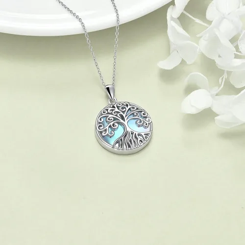 Vista 3 de Collar de árbol de la vida, collar con colgante de piedra de luna, plata de ley 925, regalo de joyería para mujeres, niñas y madres, Plata