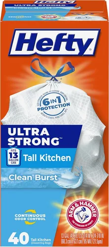 Vista 15 de Hefty Bolsas de basura ultra fuertes de 13 galones, bolsas de basura altas para cocina de tamaño de 13 galones, cierre con cordón, control continuo