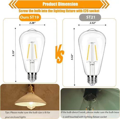 Vista 6 de [Usado] winsaLED Bombillas LED equivalentes a 25 W, 2700 K, color blanco suave, no regulables, ST19 de 2 W, bombillas Edison LED con base E26, 90