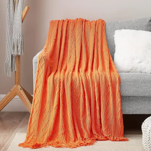 Vista 2 de DREAMSUNSET Manta tejida de 50 x 60 pulgadas, para sofá, cama y decoración. Súper suave, cómoda y ligera. Patrón original con flecos de borla.