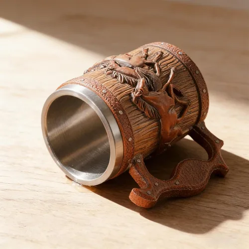 Vista 5 de Taza de cerveza de barril de madera, taza de acero inoxidable de 20 onzas, taza de café, caballos, regalos para mujeres y hombres, regalo
