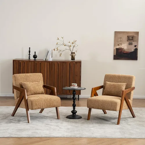 Vista 11 de Silla con acento moderno de mediados de siglo con marco de madera maciza, sillas tapizadas de chenilla para sala de estar con cojín para dormitorio