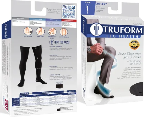 Vista 3 de Truform Calcetines de compresión, 20-30 mmHg, calcetines de vestir para hombre, hasta el muslo por encima de la rodilla, negro, S