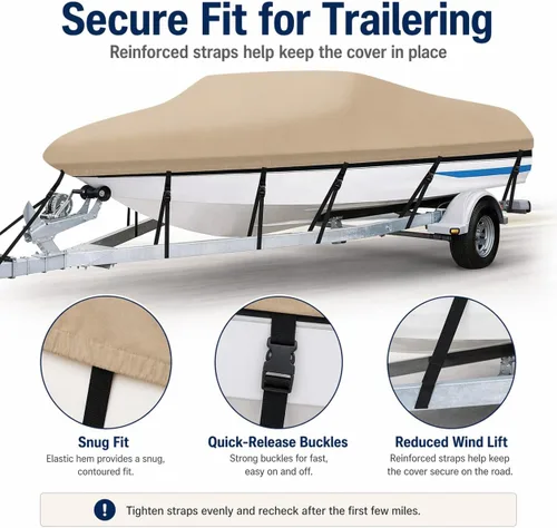 Vista 4 de Cubierta impermeable para barco de 14 a 16 pies, cubierta resistente de poliéster 600D, cubierta para barco Oxford Bass Runabout para barcos