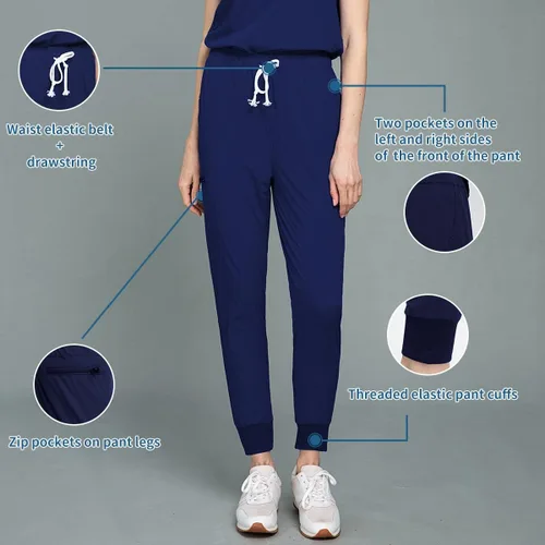 Vista 4 de niaahinn Unsex - Conjunto de traje médico para mujer, cuello en V y pierna recta, pantalones con cordón, uniformes de enfermería para hombres