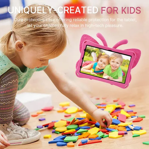 Vista 34 de FW Fire 7 - Funda para tablet para niños, Amazon Fire 7 2022, funda de mariposa con luz de atril, EVA, protección contra caídas, resistente, a
