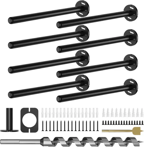Vista 17 de 4 soportes de pared para estantes flotantes de alta resistencia, soportes invisibles negros para estantería, accesorios decorativos flotantes