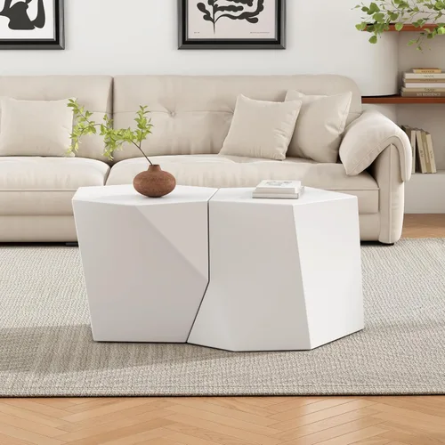 Vista 18 de WILLIAMSPACE Mesa de café lateral pequeña con forma de giro única, mesa de acento final moderna para sofá de sala de estar, estilo retro de granja