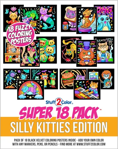 Vista 5 de Paquete de 18 pósteres peludos para colorear (edición Silly Kitties), artes y manualidades para niños, niños pequeños, niñas, niños y adultos, ideal