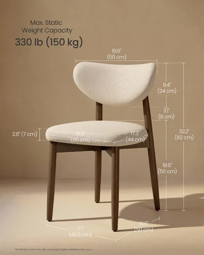 Vista 2 de VASAGLE Juego de 2 sillas de comedor de madera, sillas de cocina tapizadas con patas de madera maciza, respaldo curvado ergonómico, mango integrado