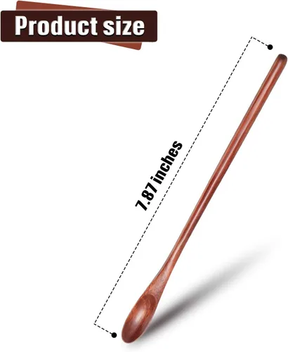 Vista 2 de 4 cucharas de madera para mezclar café de mango largo, cucharas de té helado de madera, cuchara pequeña para mezclar café, té, bebidas, 7.87 pulgadas