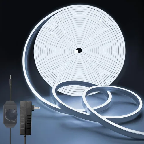 Vista 11 de Luces LED de neón en forma de cuerda, tira de luces de neón blancas cálidas de 16.4 pies/5m, tira LED impermeable flexible de 12V, luces de neón