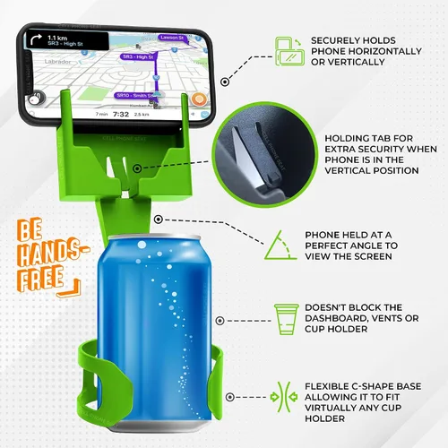 Vista 4 de Soporte para teléfono con portavasos para automóvil - Cuna expansora universal ajustable para conducción manos libres - Compatible con todos