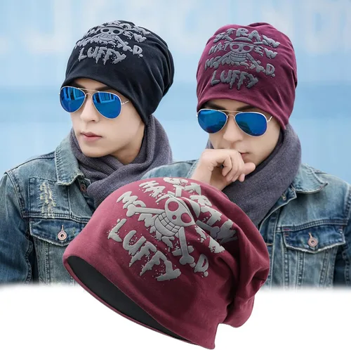 Vista 3 de MOMODEER Luffy Hats Anime Cap Slouchy Beanie Warm Thick Lined Hat Winter Unisex Beanie