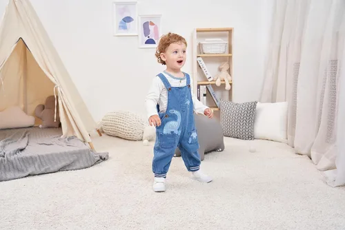 Vista 3 de Conjunto de ropa de bebé para niños pequeños, mameluco de manga larga + overol de mezclilla, conjuntos de ropa para bebés