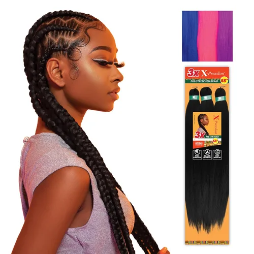 Vista 56 de Sensationnel X-Pression - Trenzas sintéticas prestiradas, 3 unidades, 58 pulgadas, negro azabache 1 Cabello trenzado, Kanekalon, ignífugo