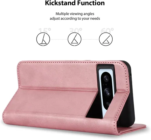 Vista 3 de Havaya Funda tipo cartera para Google Pixel 8 Pro con tarjetero y ranuras para tarjetas de crédito, color oro rosa