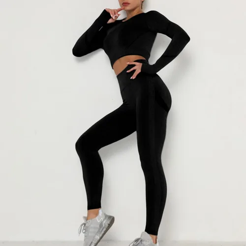 Vista 3 de Lu's Chic Conjunto corto de dos piezas para mujer, conjunto de yoga y entrenamiento de cintura alta